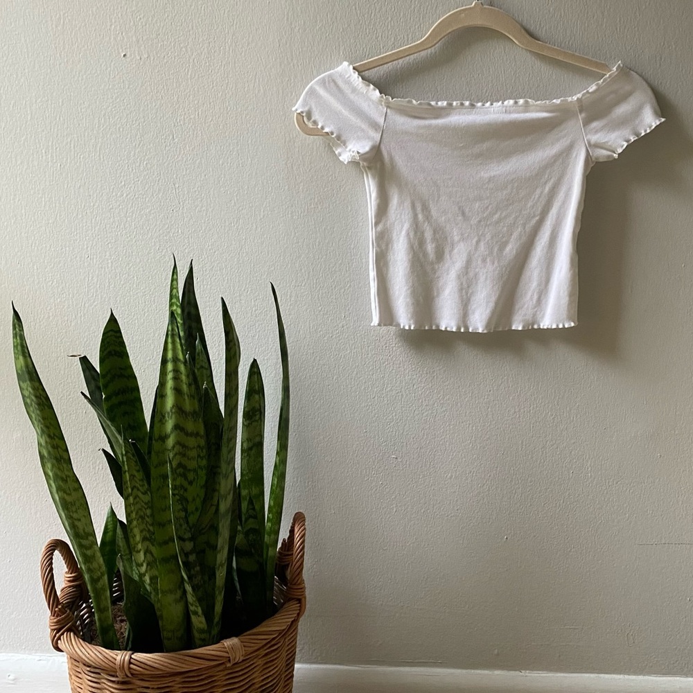 Off Shoulder Lettuce Edge Crop Top